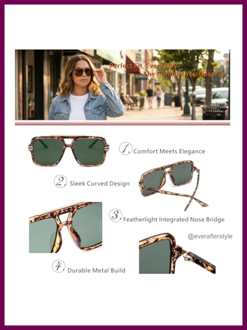 Polarized Oversized Aviator Sunglasses UV400 Protection Women's Fashion Frame